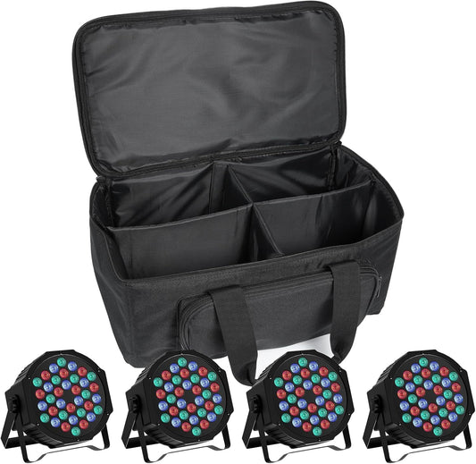 HOLDLAMP 4 stuks podiumverlichting met pvc-tas, RGB 36 leds, par met afstandsbediening, koplamp DMX 7CH voor bar, DJ, disco, verjaardag, feest, Halloween, Kerstmis