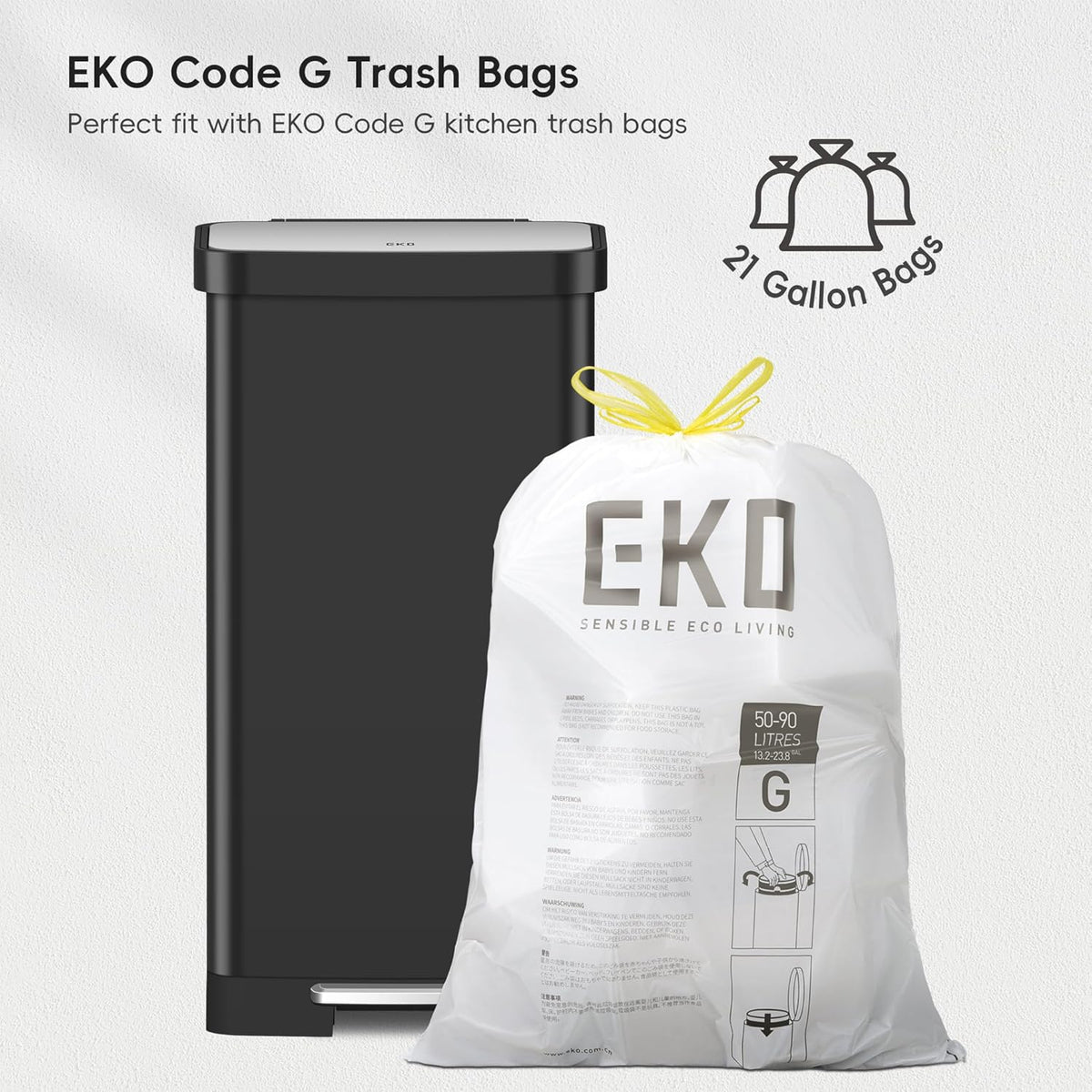 EKO Hudson Matte RVS 75 Liter/20 Gallon Stap Prullenbak met Achterkant Prullenbak Opbergvak (Mat Zwart