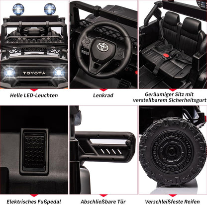12 V Glijauto voor kinderen, gelicentieerde Toyota-glijauto, op batterijen, elektrische kinderauto met afstandsbediening, muziek, ledverlichting, veersysteem, dubbele deuren, veiligheidsgordel (zwart)