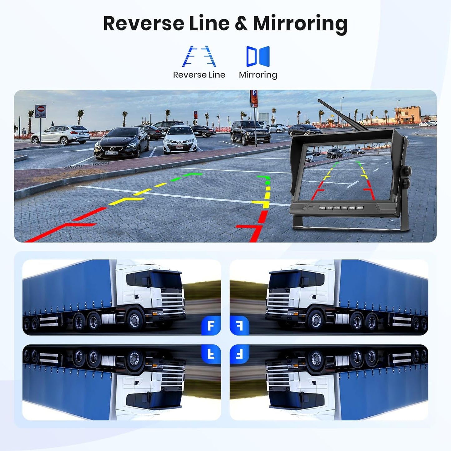 Digitale achteruitrijcamera, draadloos, 9 inch IPS-monitor, achteruitrijcamera met detectie van blinde punten, nachtzicht, waterdicht, opname voor vrachtwagen, camper, bestelwagen Hodozzy