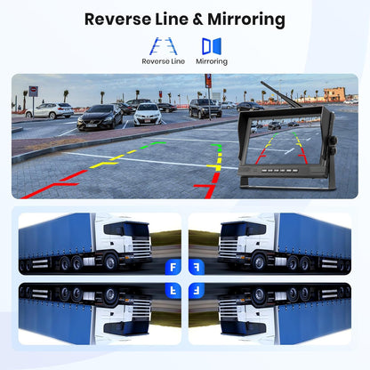 Digitale achteruitrijcamera, draadloos, 9 inch IPS-monitor, achteruitrijcamera met detectie van blinde punten, nachtzicht, waterdicht, opname voor vrachtwagen, camper, bestelwagen Hodozzy