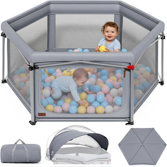 EVER ADVANCED Foldable baby playpen, grey - QUORE