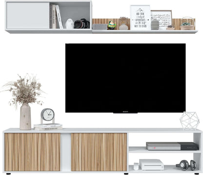 Habitdesign Tv-meubel, omkeerbaar, model Ecco, witte afwerking, artik en natuur, afmetingen: 40 cm (H) x 180 cm (B) x 33 cm (D)