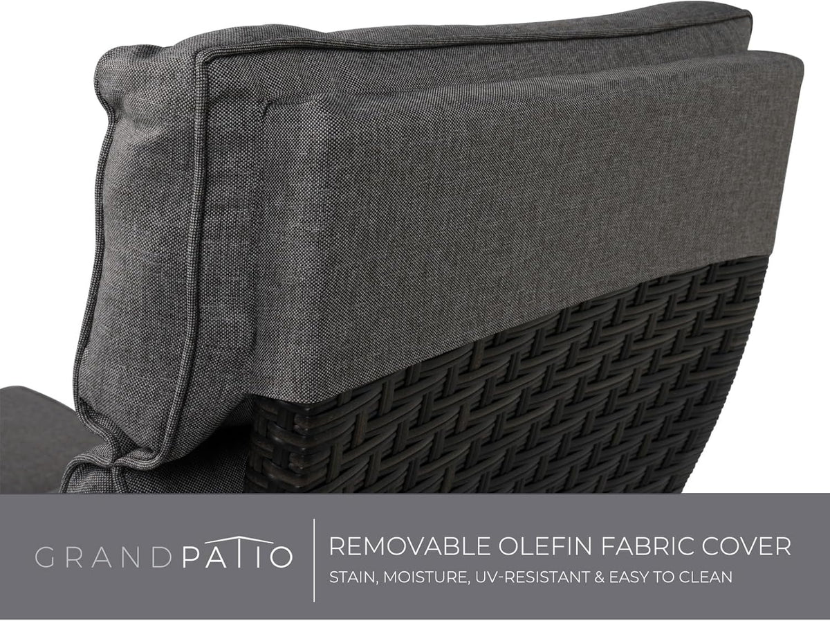Grand patio Recliner Lounger with Seat Cushion Armrest Chair Adjustable Backrest Rattan Sun Lounger for Indoor Outdoor Use Dark Grey Dark Grey Seat Cushion and Brown Rattan - QUORE