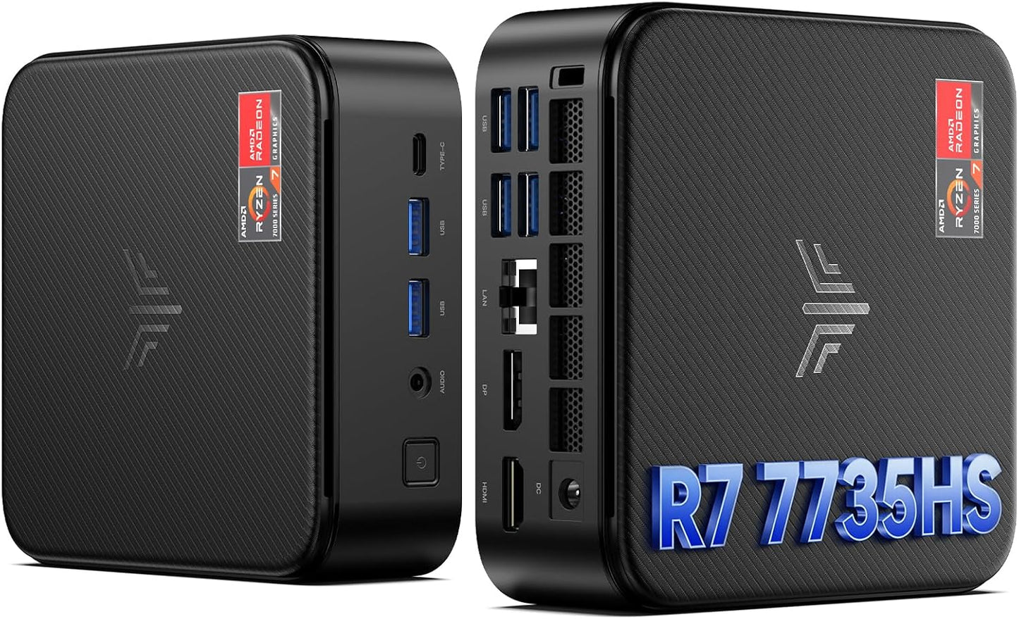 NiPoGi E3B Mini-pc, MD Ryzen 7 7735HS(8C/16T, tot 4,75 GHz), 24 GB LPDDR5, 512 GB M.2 SSD, mini-desktopcomputer W-11 Pro voor school/kantoor, AMD Radeon 680M, WiFi 6, 4K Triple Display.