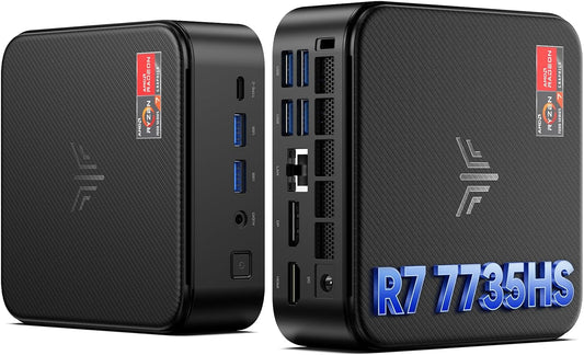 NiPoGi E3B Mini-pc, MD Ryzen 7 7735HS(8C/16T, tot 4,75 GHz), 24 GB LPDDR5, 512 GB M.2 SSD, mini-desktopcomputer W-11 Pro voor school/kantoor, AMD Radeon 680M, WiFi 6, 4K Triple Display.