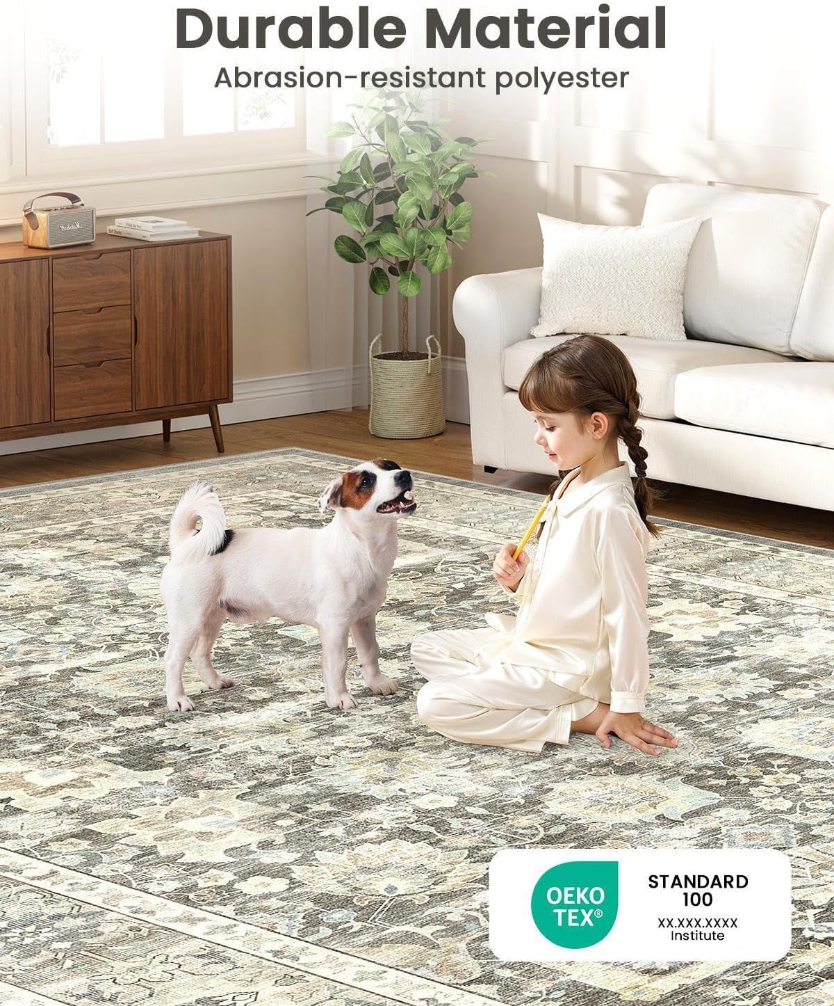 HOMFINE Vintage tapijt - woonkamertapijt slaapkamertapijt wasbare tapijten eetkamertapijt laagpolig buitentapijt pluizig antisliptapijt 240 x 340 cm Grijs