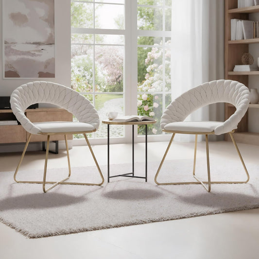 chairus Set of 2 Beige Velvet Living Room Upholstered Chair with Gold Metal Legs, Modern Bedroom Dressing Table Chair with Backrest, Beige - QUORE
