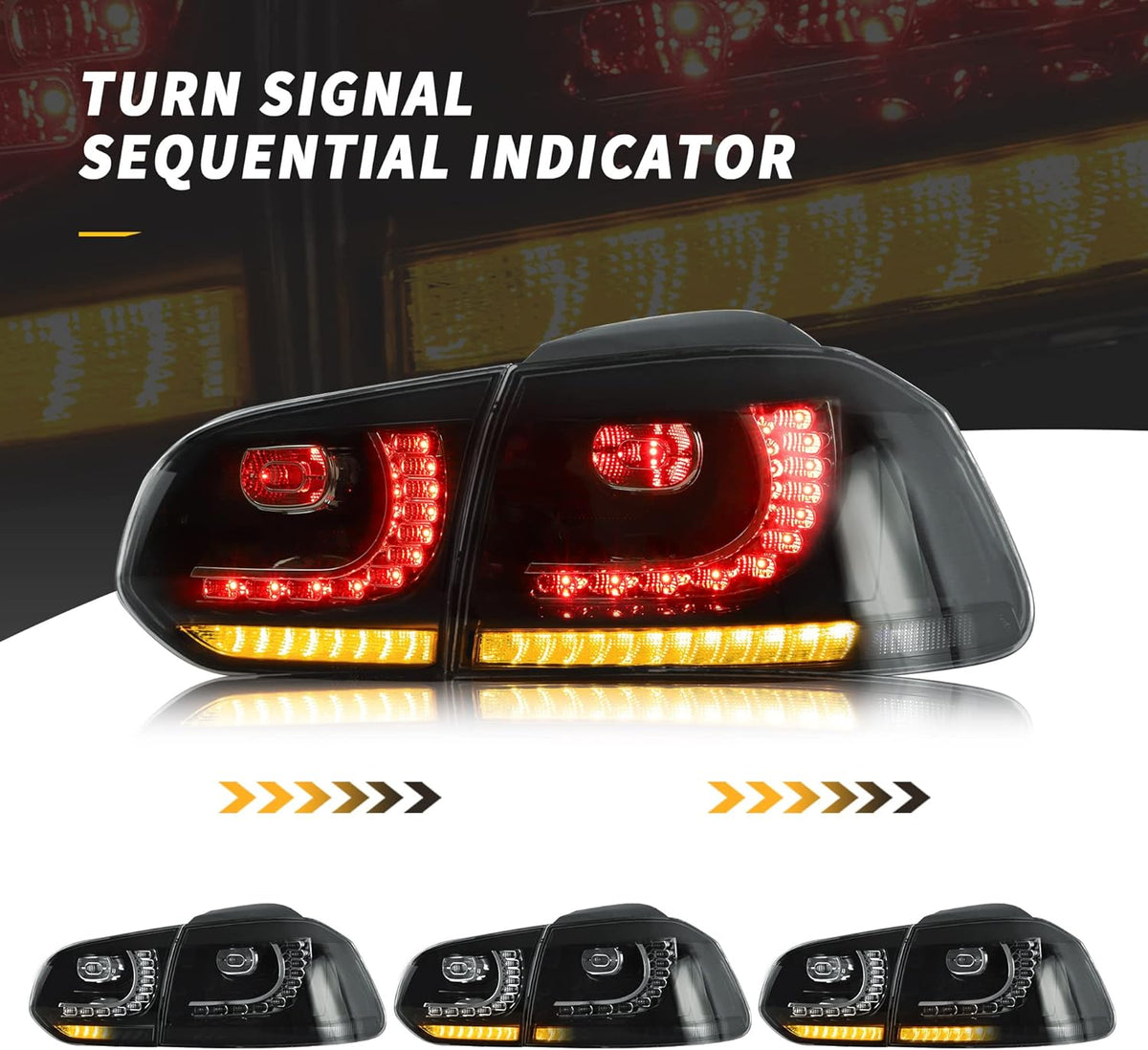 VLAND Led-achterlichten voor Golf 6 Golf MK6 TSI GTI GTD R 2008-2013, met sequentiële knipperlichten, 1 set (bestuurderszijde + passagier), zwart