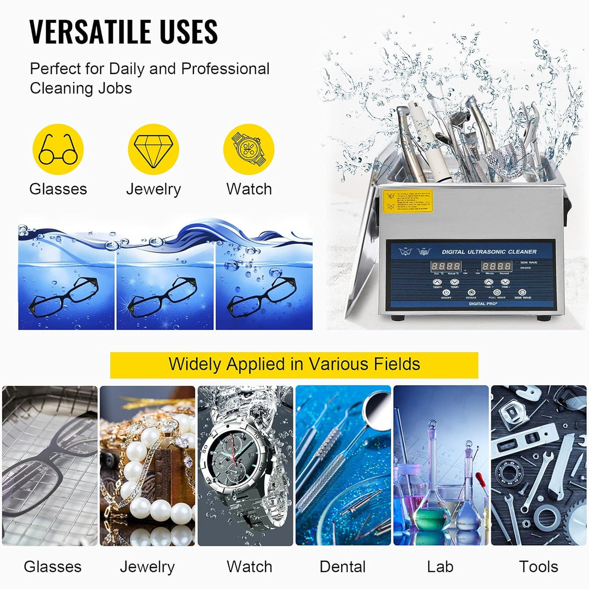 Ultrasone Reiniger – Ultrasoon Schoonmaakapparaat – Sieradenreiniger – Brillenreiniger – Horlogereiniger – 6 Liter Capaciteit – Roestvrijstalen Tank – Dubbele Frequentie 28/40 kHz