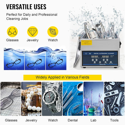 Ultrasone Reiniger – Ultrasoon Schoonmaakapparaat – Sieradenreiniger – Brillenreiniger – Horlogereiniger – 6 Liter Capaciteit – Roestvrijstalen Tank – Dubbele Frequentie 28/40 kHz