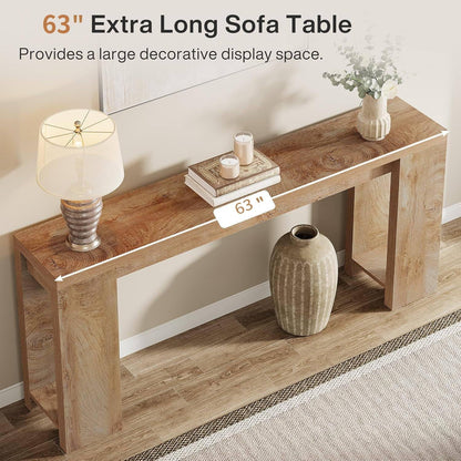 Tribesigns 160 cm Extra Long Console Table, Farmhouse Wooden Sofa Table Behind the Sofa, Narrow Accent Table for Entrance, Living Room, Hallway, Entrance, Foyer, Light Oak Brown