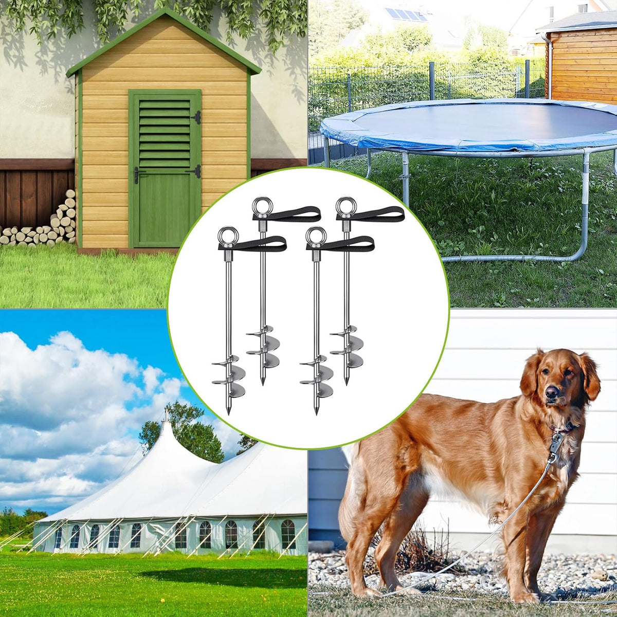 Tentharingen, Stabiel Grondanker Grondpen Metalen 76cm Spiraal Stormanker Robuuste Grondharing Schroef Trampolines Kit voor Schommel Kit/Camping/Schuur/Hond/Carport met Vaste Lusband, 6 Pak