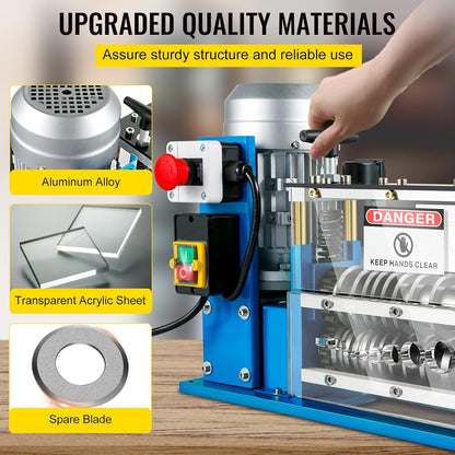 VEVOR Elektrische stripmachine 370 W 1,5 mm - 38 mm kabel stripper machine draden 11 kanalen 10 messen voor het recyclen van koperdraden/verwijderen kunststof isolatie rubber