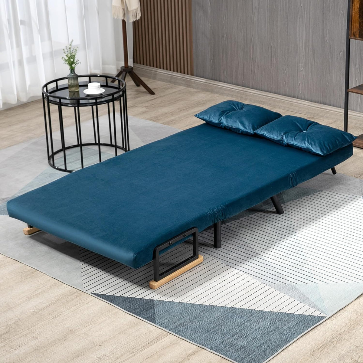 Slaapbank – Bedbank – Sleeperbank – Logeerbank – 2-in-1 Sofa – Verstelbare Rugleuning – Fluweel Bekleding – Compact 102x73x81 cm – Blauw