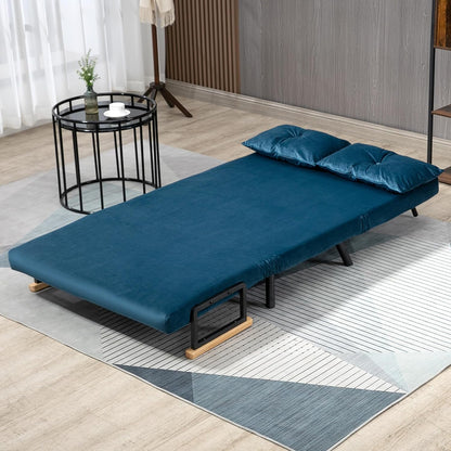 Slaapbank – Bedbank – Sleeperbank – Logeerbank – 2-in-1 Sofa – Verstelbare Rugleuning – Fluweel Bekleding – Compact 102x73x81 cm – Blauw