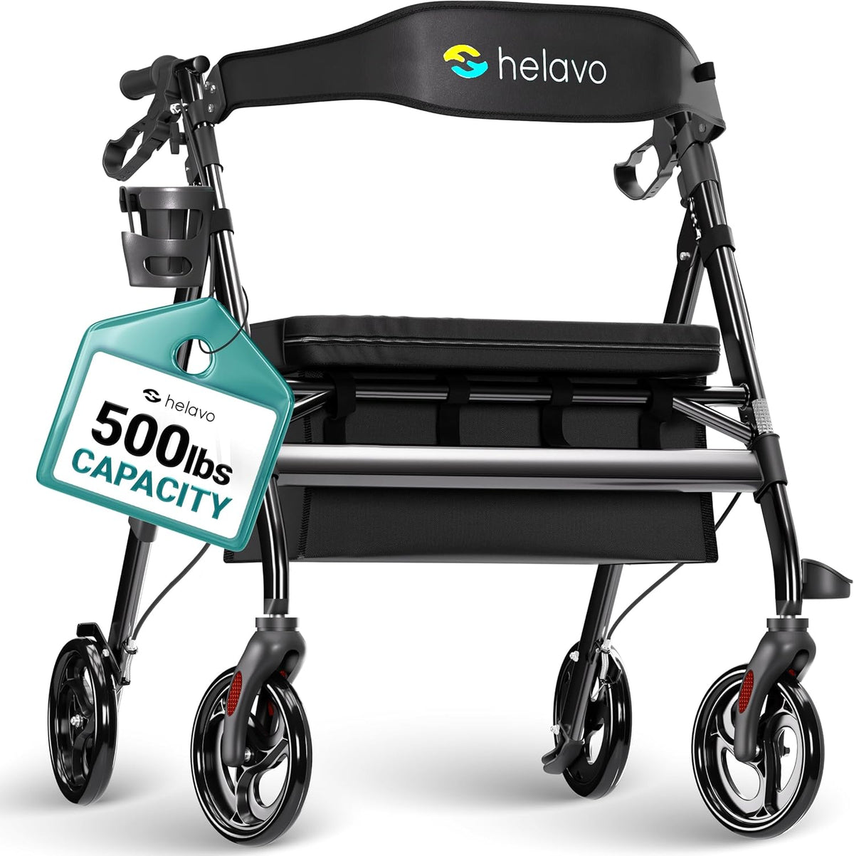 Helavo extra brede rollator met grote, in hoogte verstelbare zitting - Opvouwbare zware rollator van aluminium - Belastbaar tot 226 kg
