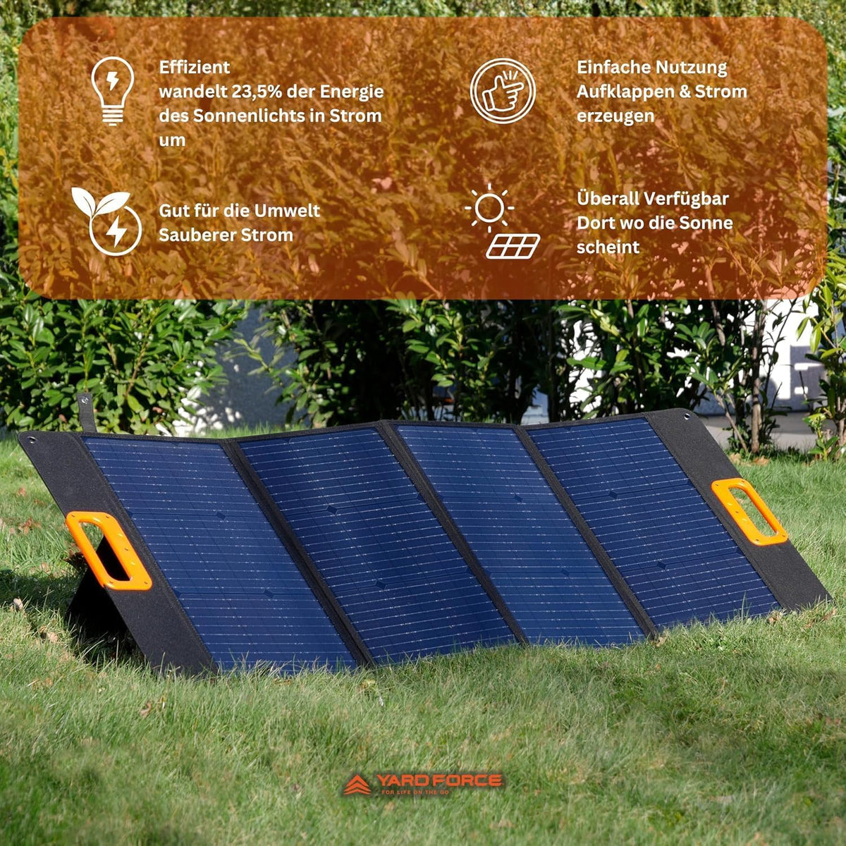 YARD FORCE Draagbaar zonnepaneel LX SPP10 voor zonnegenerator thuis, IP65 waterdichte opvouwbare zonne-oplader, compatibel met Yard Force Power Station voor outdoor camping