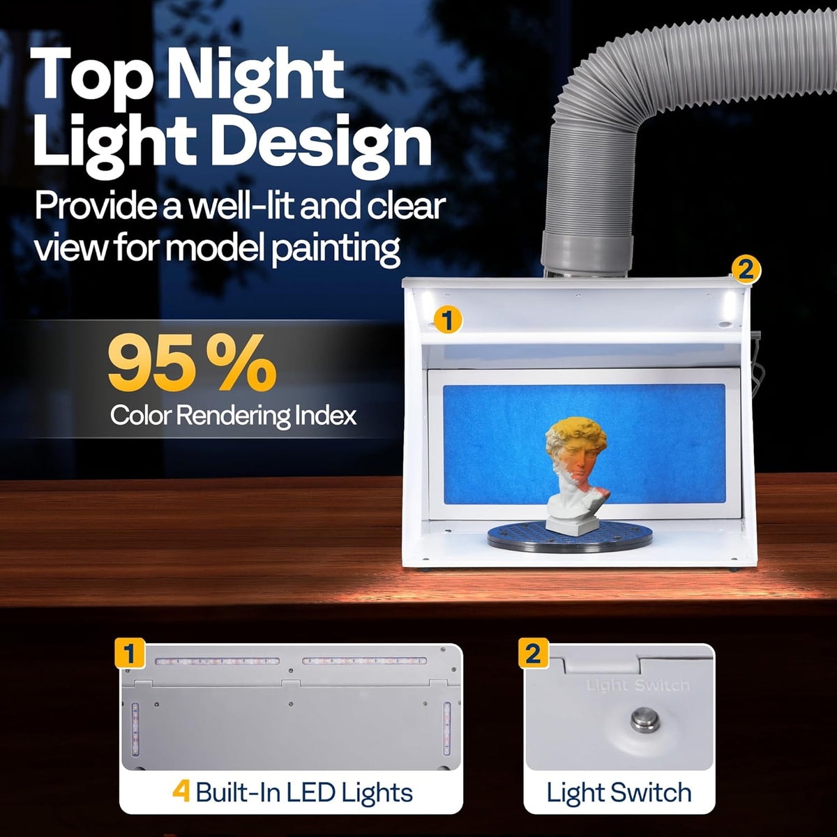 VIVOHOME Dual Fans Draagbare Airbrush Verfspuitcabine Kit met 4 LED-lampen CRI 95 Spuitpistoolrekken Draaitafel en Filterslang Airbrushcabine voor het Schilderen van Modelbouw