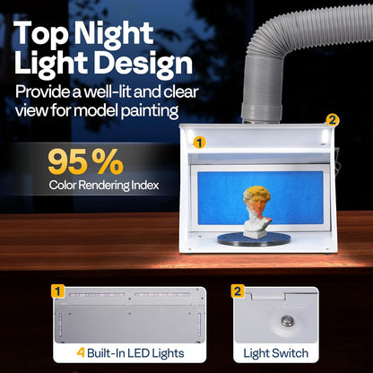 VIVOHOME Dual Fans Draagbare Airbrush Verfspuitcabine Kit met 4 LED-lampen CRI 95 Spuitpistoolrekken Draaitafel en Filterslang Airbrushcabine voor het Schilderen van Modelbouw