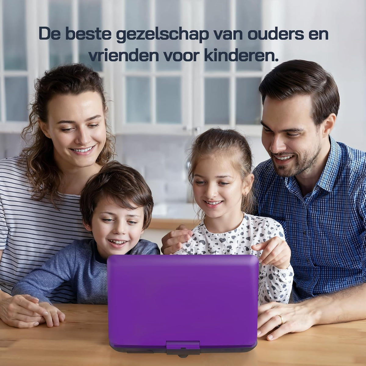 WOLFANG Draagbare dvd-speler met 15,6 inch groot HD-display, 5000 mAh batterij, geen regionale beperking, twee stereoluidsprekers, ondersteunt USB/SD-kaart/sync-tv/projector, lila
