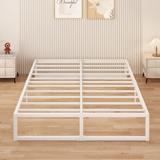 Tweepersoonsbed 180 x 200 cm Metalen Bed Met Lattenbodem, Hoogte 36 cm, Dubbel Bedframe, Stil, Stabiel, Minimalistisch Design, Eenvoudig te Monteren, Wit