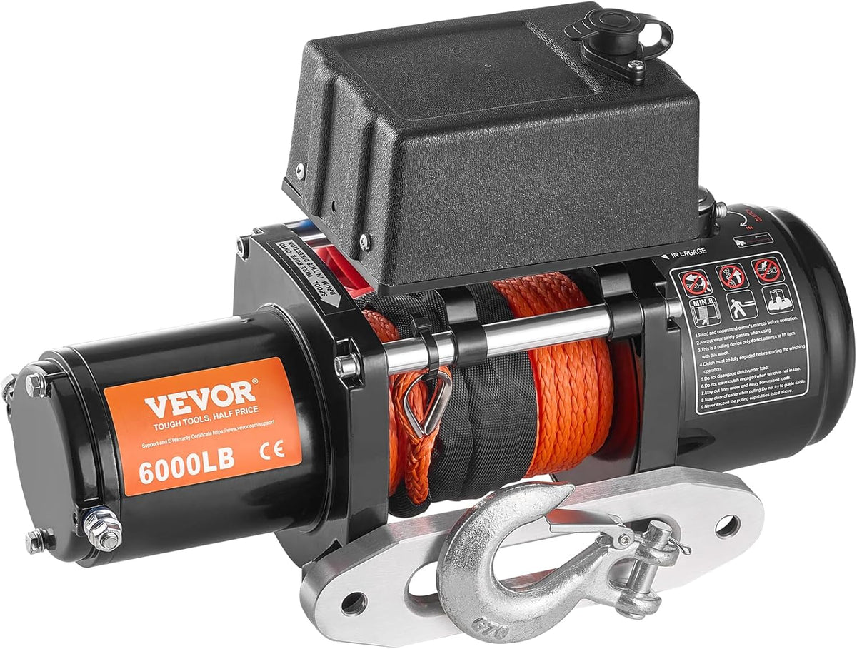 VEVOR Electric Winch, 6000 Lbs Truck Trailer Winch, 12V DC 1/4" x 55ft Synthetic Rope Aluminum Fairlead Wireless&Wired Remote Control, IP55 Waterproof Tow for Off Road SUV ATV UTV