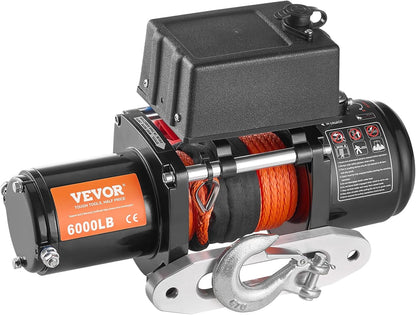VEVOR Electric Winch, 6000 Lbs Truck Trailer Winch, 12V DC 1/4" x 55ft Synthetic Rope Aluminum Fairlead Wireless&Wired Remote Control, IP55 Waterproof Tow for Off Road SUV ATV UTV