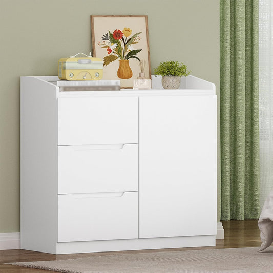 Hzuaneri Chest of Drawers, Dresser with 3 drawers, Bedroom storage cabinet, Modern style, Suitable for living room and bedroom, 40 x 80 x 87 cm, White DC12303X