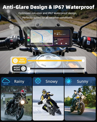 Jansite 20,1 cm groot display CarPlay motorfiets, Android, auto, motorfiets, IP67, waterdicht, touchscreen, GPS-navigatie, bluetooth-audio, Siri en Google Assistant