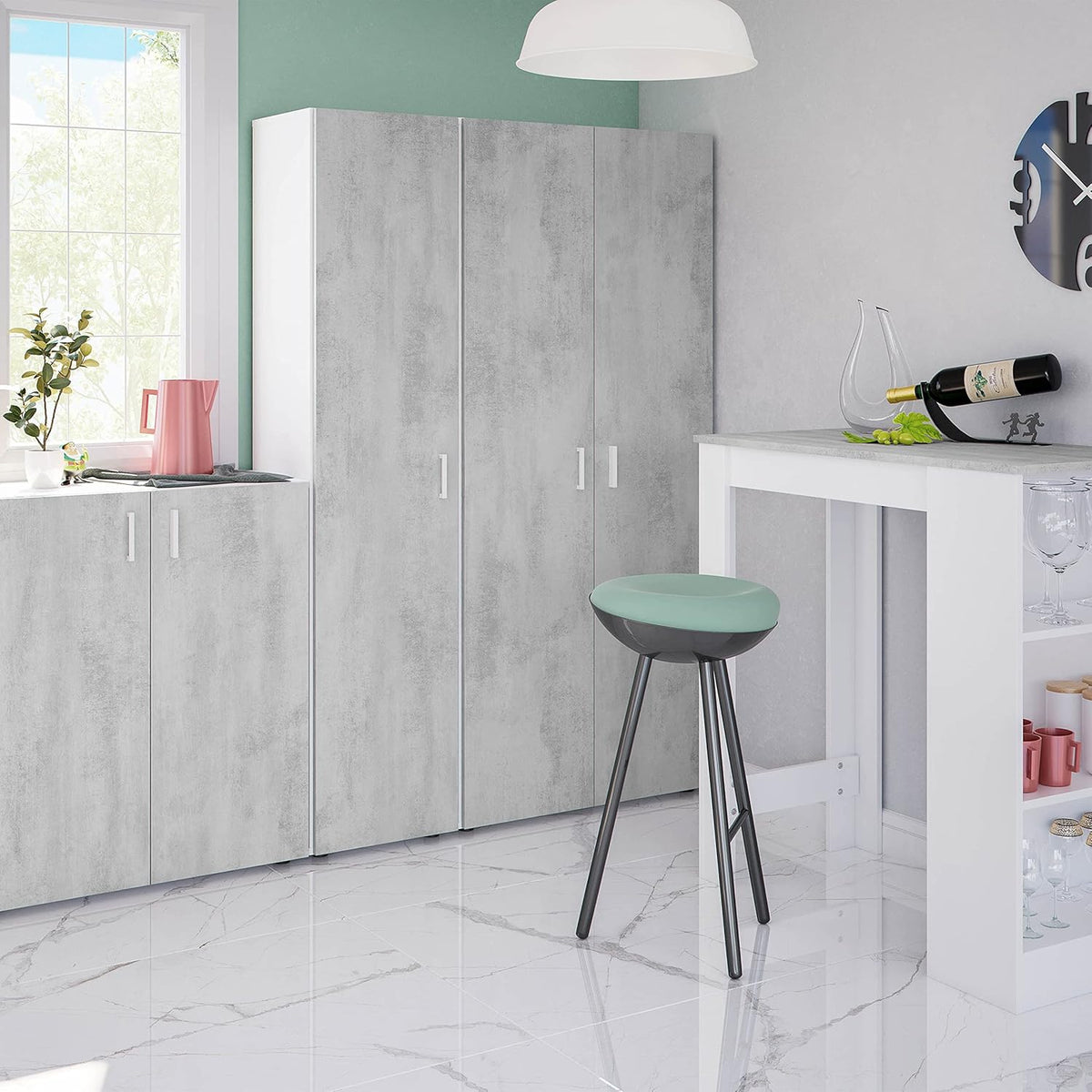 Habitdesign Multifunctionele kast met 2 deuren, afdekkast, wit artik en cement, afmetingen: 80 cm (breedte) x 182 cm (hoogte) x 37 cm (diepte)