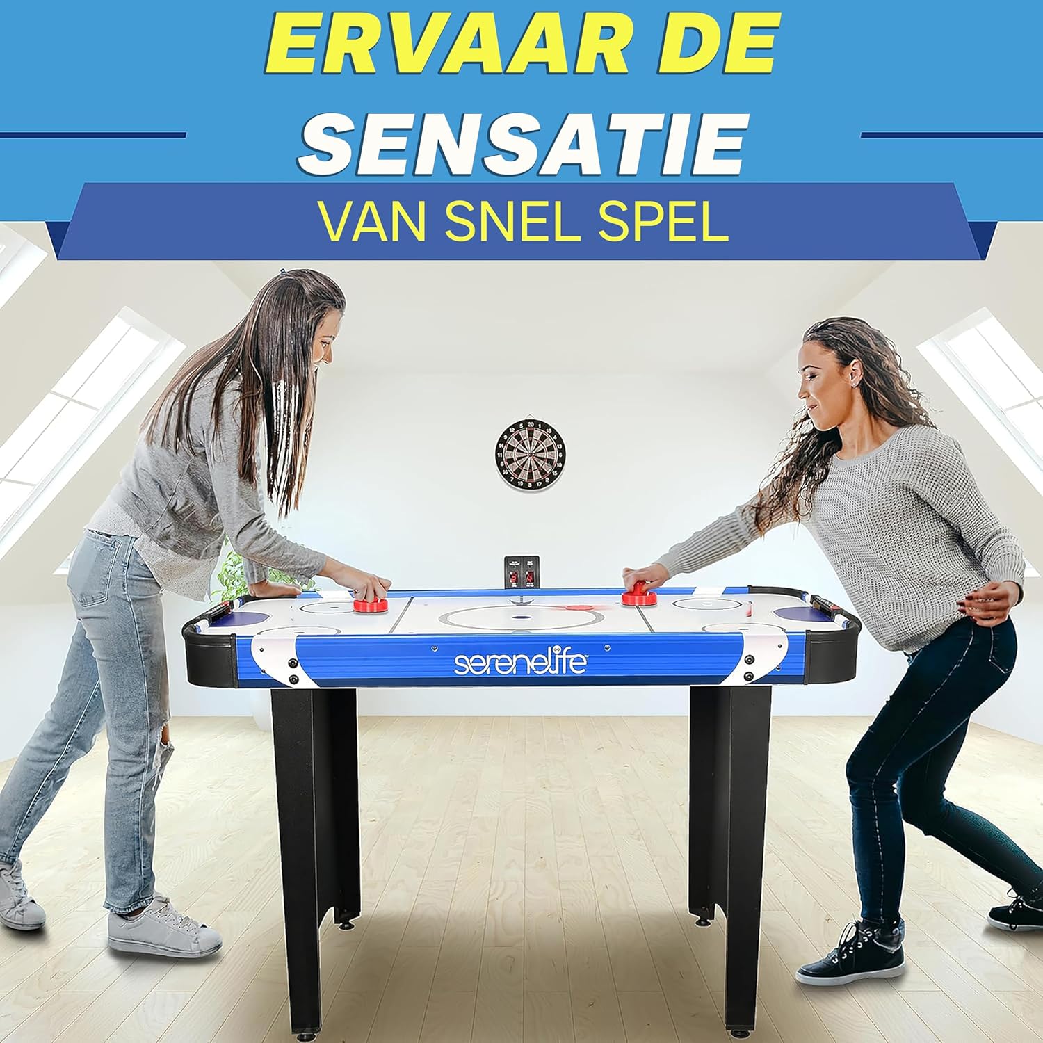 SereneLife Air Hockey Table –Hockey Table with Built-in Scorettracker and Puck Dispenser- Digital LED Scoreboard and Accessories - QUORE