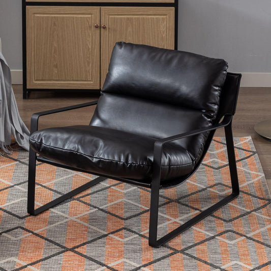 chairus Occasional Chair PU Leather Recliners Upholstered Accent Chair Modern Tub Chairs for Living Room (Black) - QUORE