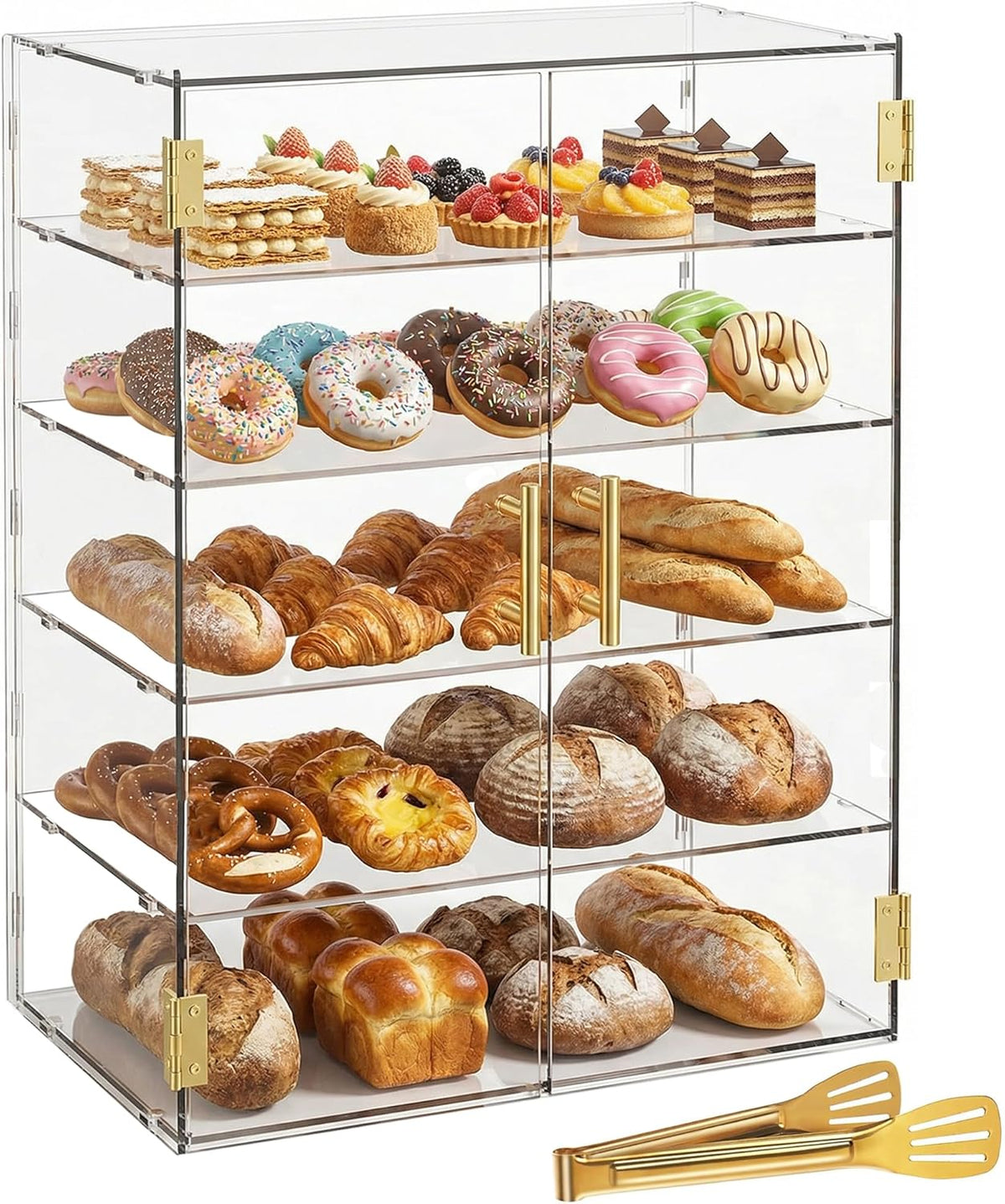 5-laags bakkerij vitrine met elastische automatische deur, 19,5 "x 24,7" x 10,3" acryl helder gebak vitrinekast aanrecht vitrine voedseldoos voor brood dessert koekjes bakken