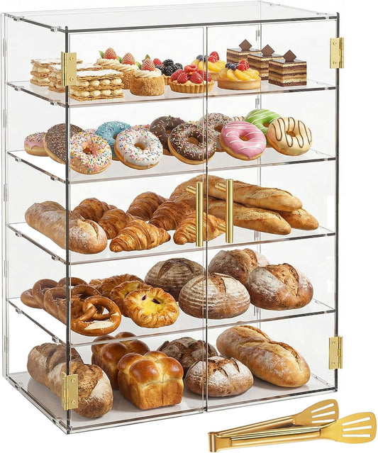 5-laags bakkerij vitrine met elastische automatische deur, 19,5 "x 24,7" x 10,3" acryl helder gebak vitrinekast aanrecht vitrine voedseldoos voor brood dessert koekjes bakken