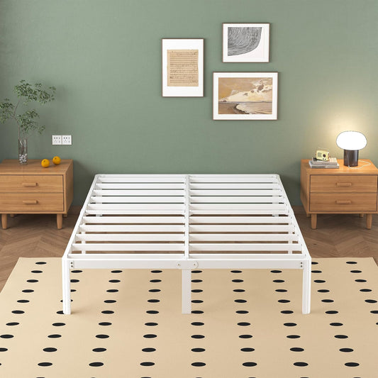 Lutown-Teen Metalen Bed 160x200 cm met Ronde Poten, Hoogte 36cm Dubbelbed Frame met Metalens Lattenbodem, Wit