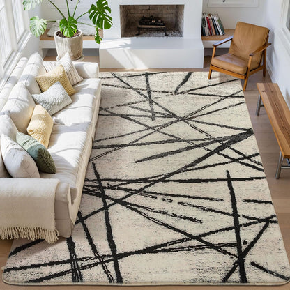 Vloerkleed Voor Woonkamer, Artistiek Bohemian Tapijt, Slaapkamer, Zacht, Modern, Beige, Laagpolig, Abstract, Lineair Geometrisch Patroon, Antislip (200 x 300 cm)