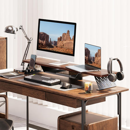 Fenge Monitor Stand Riser met Opslag Plank 108cm, Max Belasting 30KG (Bruin)