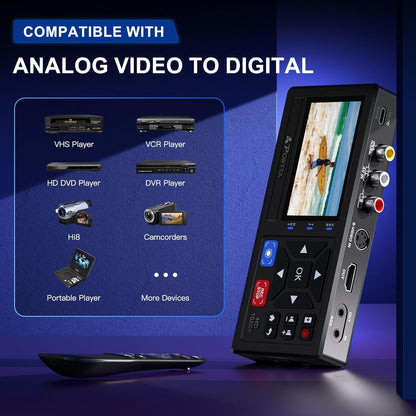 PORTTA VHS naar digitale converter, video naar digitaal recorder met afstandsbediening, compatibel met VHS, videorecorder, DVR, DVD, Hi8, Mini DV, camcorder, cassettetape, gameconsoles