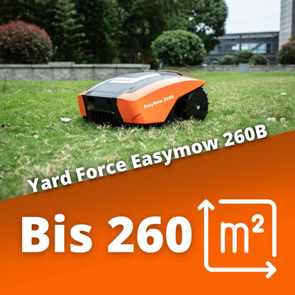 Yard Force EasyMow 260B Robotmaaier, tot 260 m², zelfrijdende robotmaaier, eenvoudige bediening, bediening via Bluetooth en app, 30% helling en 20 V/2,0 Ah lithium-ion-accu,zwart/oranje