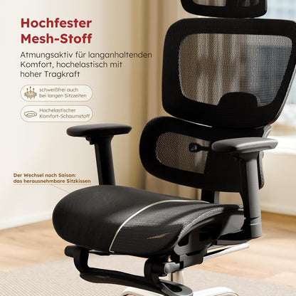 Bureaustoel – Ergonomische Stoel – Office Chair – Gamingstoel – Computerstoel – Volledig Mesh Design – Verstelbare Rugleuning & Voetsteun