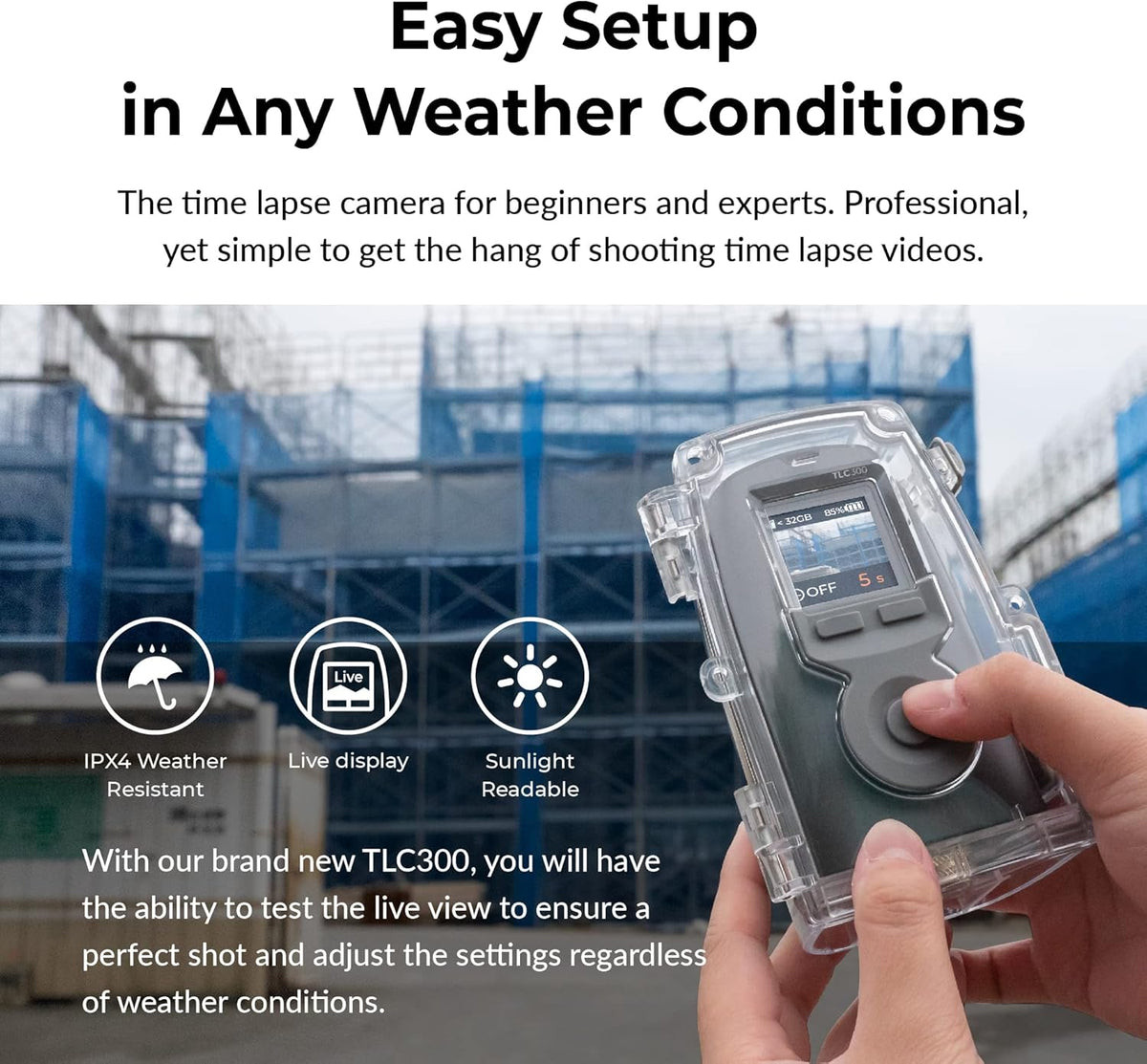 Brinno Time Lapse Camera BCC300-C Bundel, Timelapse Camera Outdoor Constructie, HDR FHD1080P Timelapse Camera met Muurbevestiging, LCD-scherm, Verlengde Batterijduur, Waterdichte Case en Clampod