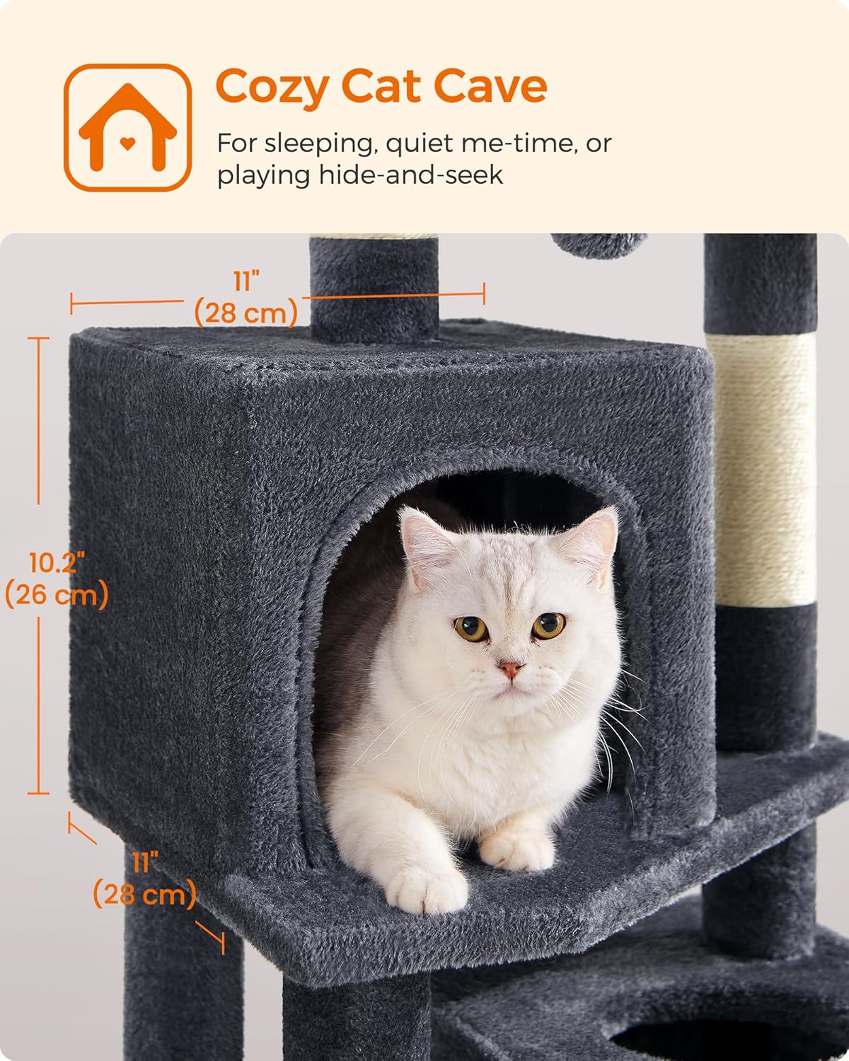 Krabpaal – Kattenboom – Klimpaal – Kattenmeubel – Krabmeubel – 155 cm Hoog – Met 5 Sisal Krabkolommen & 2 Knusse Kattenholletjes