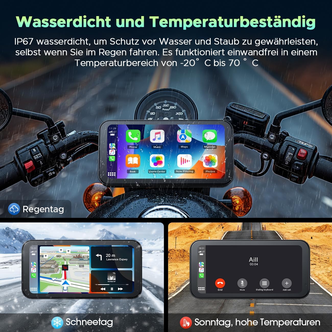 Draadloos CarPlay Scherm Motorfiets – Motorfiets Display – Navigatiescherm – Android Auto Scherm – Touchscreen GPS – 6,25 Inch HD IPS – IP67 Waterdicht Met Bluetooth 5.0