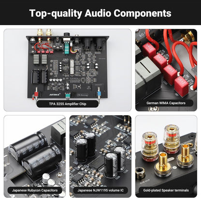 AIYIMA A20 gebalanceerde stereoversterker met HPF-afstelling Home HiFi 2.1 eindversterker TPA3255 desktop klasse D-versterker PFFB met RCA/XLR-ingang en 12V-triggeringang voor passieve luidsprekers