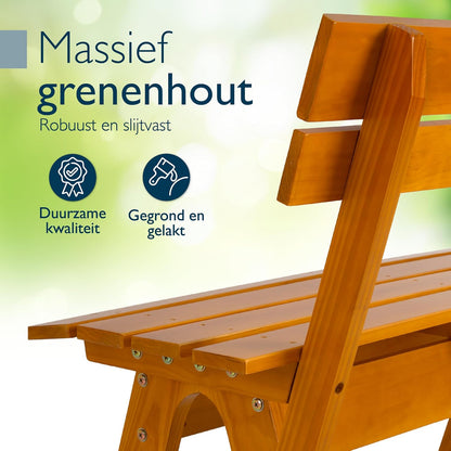 Beautissu Houten Tuinbank Weerbestendig 2 Personen 120 cm breed – Massief Hout Gelakt – Duurzaam Robuust Tuinbank Hout voor Balkon Terras Serre of Tuin – GR