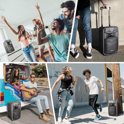 Bluetooth Karaoke Partybox met 2 Draadloze Microfoons – Karaoke Machine – Draagbaar PA-Systeem – Draagbare PA-Luidspreker – Geluidssysteem – 8 Inch Subwoofer en Trolley met Wielen