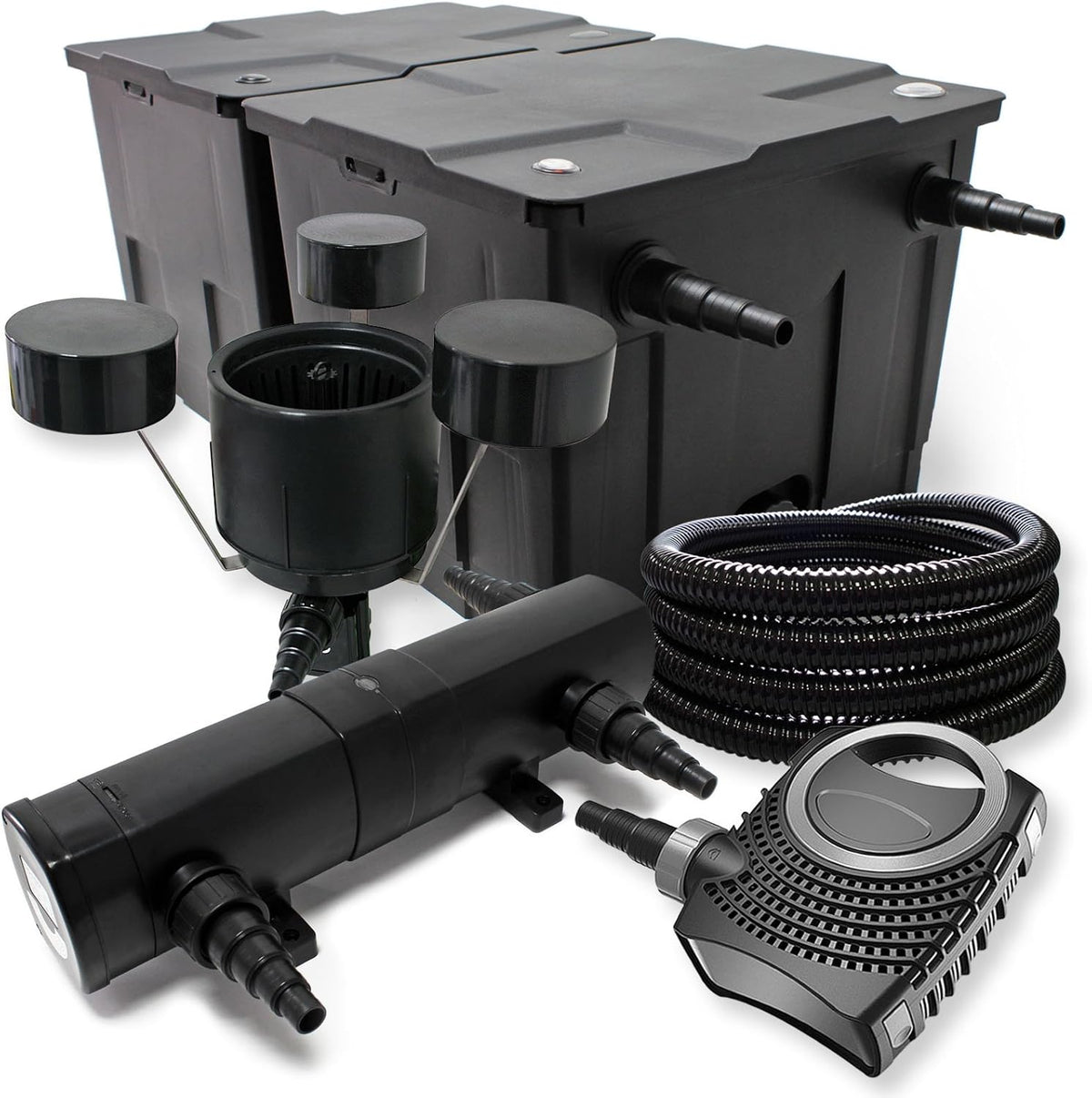 Filterset bio-vijverfilter 60.000l SuperEco pomp slang 25m UVC-zuiveraar 18W