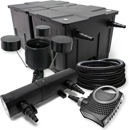 Filterset bio-vijverfilter 60.000l SuperEco pomp slang 25m UVC-zuiveraar 18W