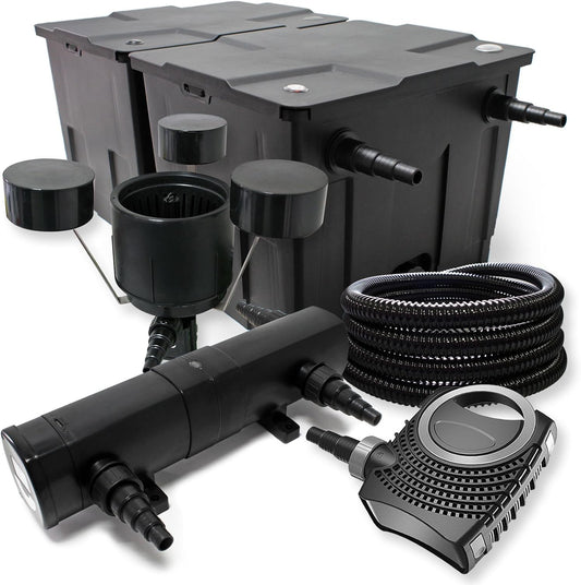 Filterset bio-vijverfilter 60.000l SuperEco pomp slang 25m UVC-zuiveraar 18W